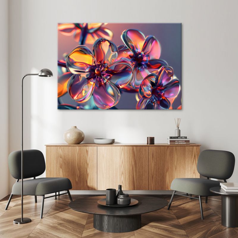 Obraz do salonu sypialni Feeby Szklane Kwiaty Pastelowe 60x40 cm 1szt