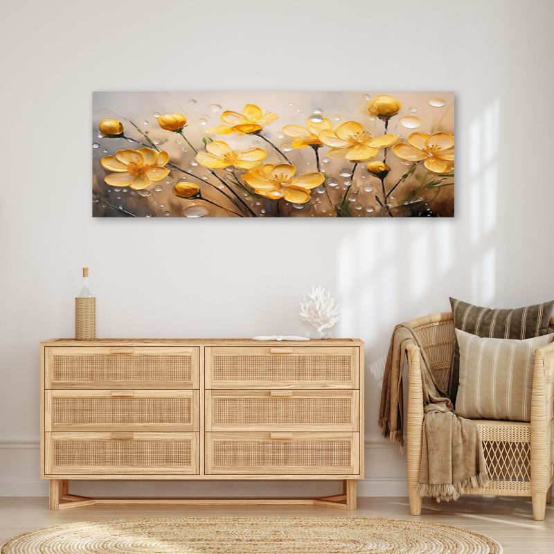 Obraz do salonu sypialni Feeby Żółte Kwiaty Rośliny Natura 120x40 cm 1 szt