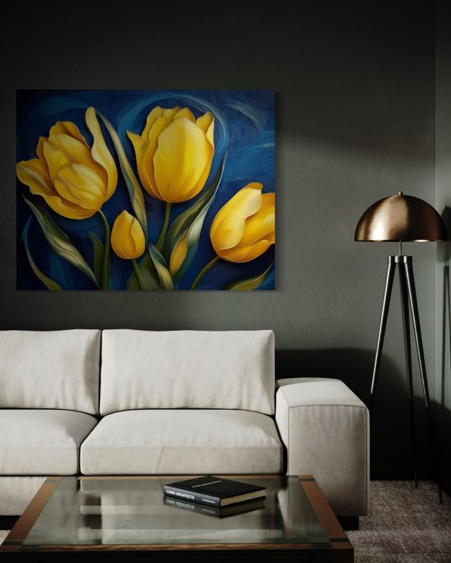 Obraz do salonu sypialni Feeby Żółte Tulipany Natura Kwiaty 90x60 cm 1szt