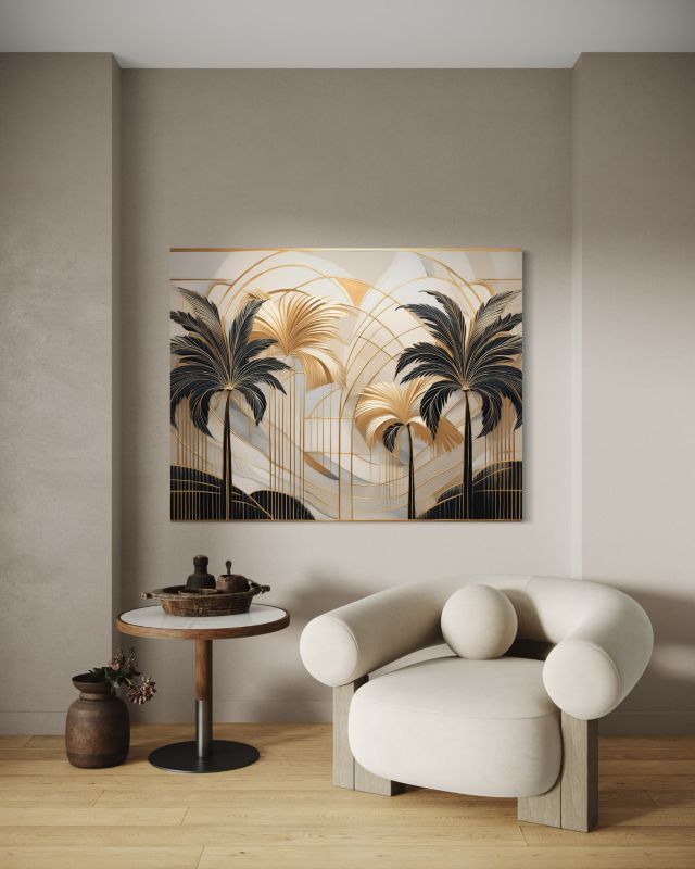 Obraz do salonu sypialni  Feeby Tropikalne Palmy Beżowy 100x70 cm 1szt
