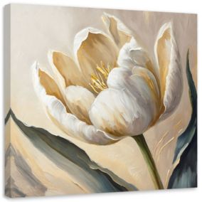 Obraz do salonu sypialni Feeby Tulipan Kwiaty Beżowy Malowany 30x30 cm 1szt