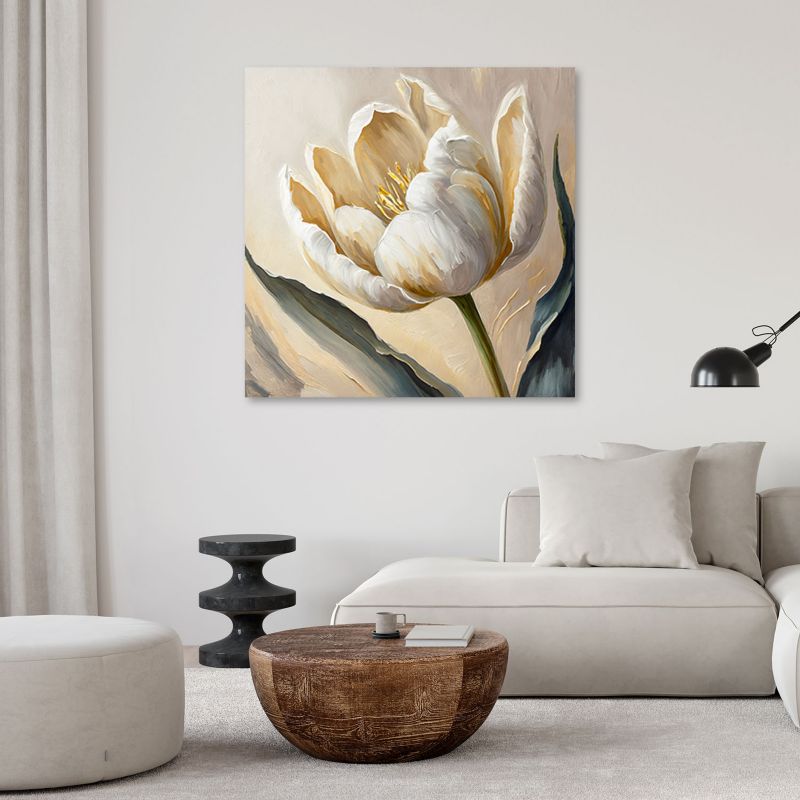 Obraz do salonu sypialni Feeby Tulipan Kwiaty Beżowy Malowany 30x30 cm 1szt