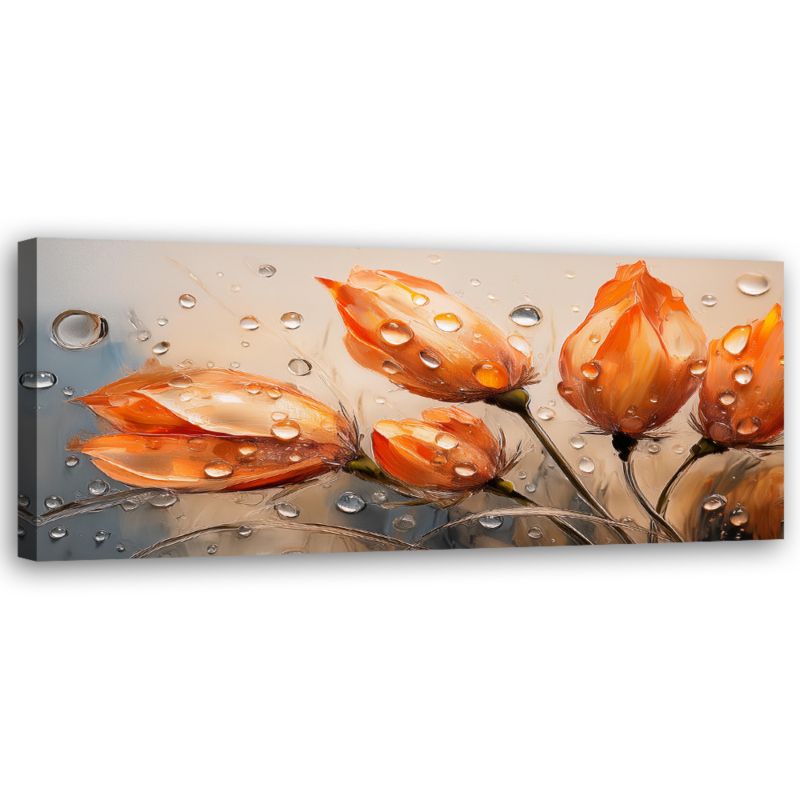 Obraz do salonu sypialni Feeby Tulipany Kwiaty Pomarańczowe 90x30 cm 1 szt