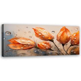Obraz do salonu sypialni Feeby Tulipany Kwiaty Pomarańczowe 90x30 cm 1 szt