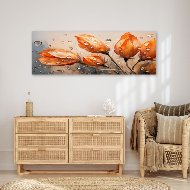 Obraz do salonu sypialni Feeby Tulipany Kwiaty Pomarańczowe 90x30 cm 1 szt