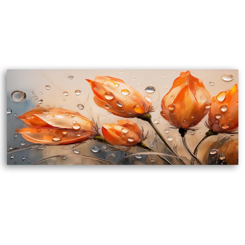 Obraz do salonu sypialni Feeby Tulipany Kwiaty Pomarańczowe 90x30 cm 1 szt