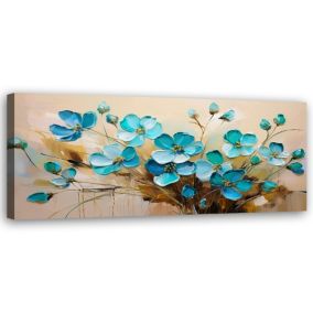 Obraz do salonu sypialni Feeby Turkusowe Kwiaty na beżowym tle 120x40 cm 1 szt