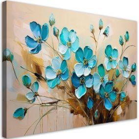 Obraz do salonu sypialni Feeby Turkusowe Kwiaty Rośliny Natura 100x70 cm 1 szt