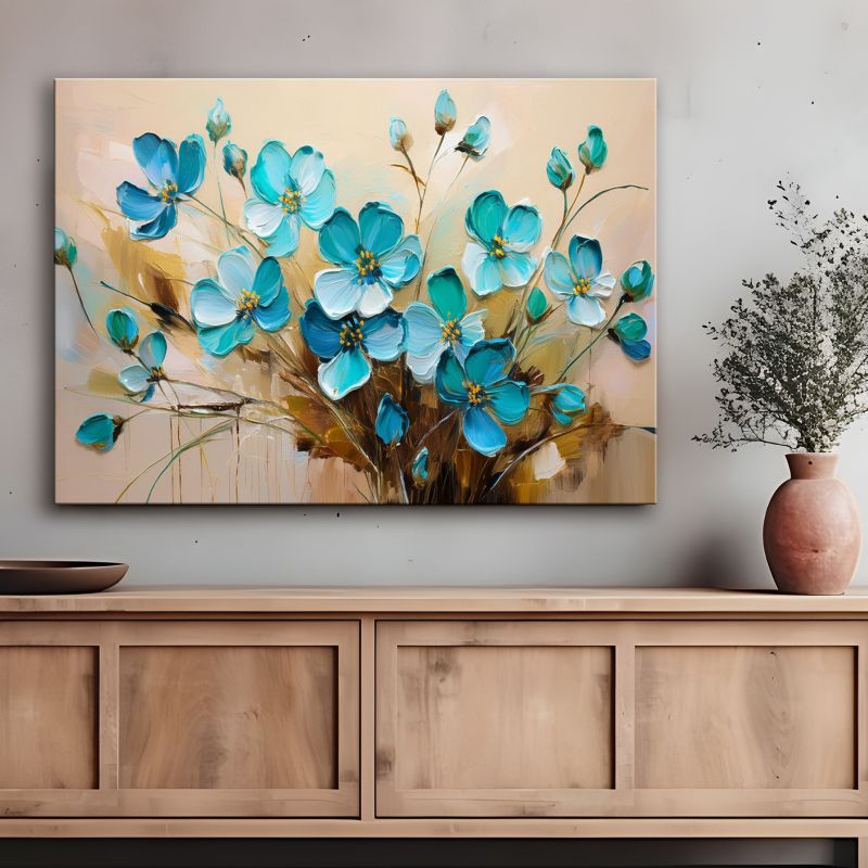 Obraz do salonu sypialni Feeby Turkusowe Kwiaty Rośliny Natura 60x40 cm 1 szt