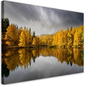 Obraz do salonu sypialni Feeby Żółty Jesienny Las Natura Krajobraz 90x60 cm 1 szt