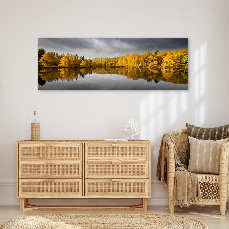 Obraz do salonu sypialni Feeby Żółty Jesienny Las Natura Pejzaż 150x50 cm 1 szt