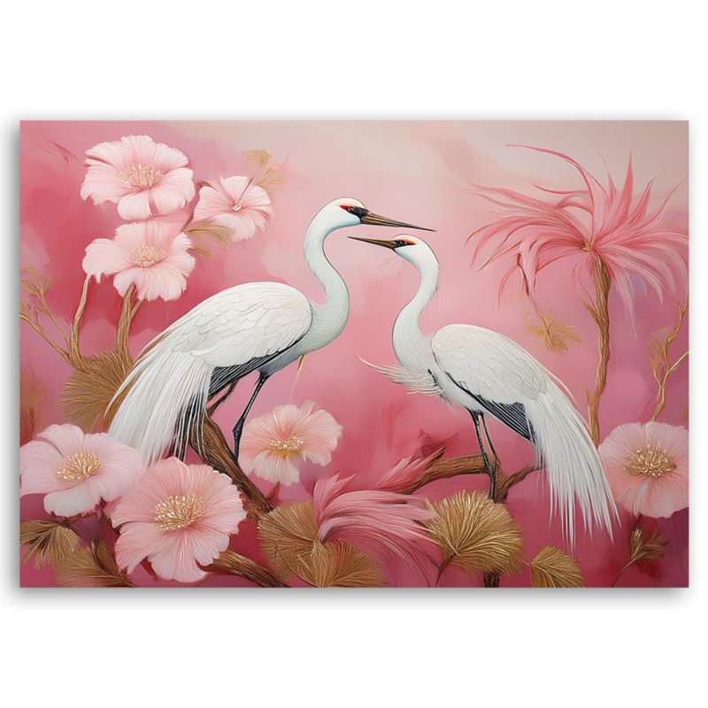 Obraz do salonu sypialni Feeby Żurawie Ptaki Kwiaty Różowy 60x40 cm 1szt