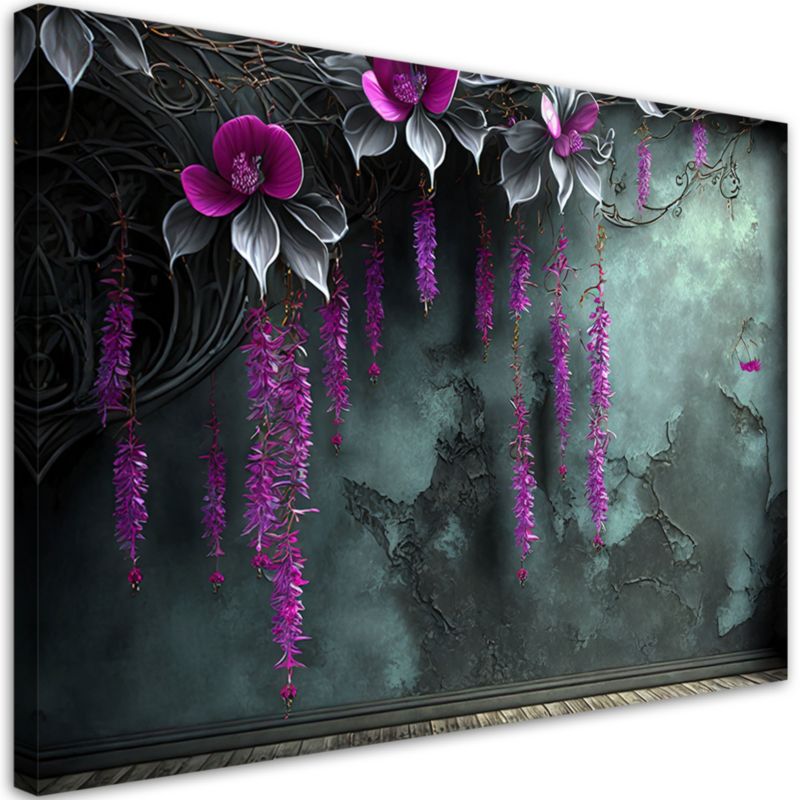 Obraz do salonu sypialni Feeby Wiszące Fioletowe Kwiaty Beton 120x80 cm 1szt