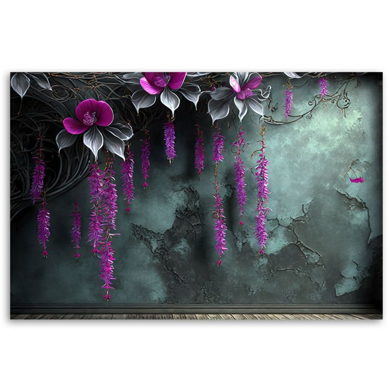 Obraz do salonu sypialni Feeby Wiszące Fioletowe Kwiaty Beton 120x80 cm 1szt
