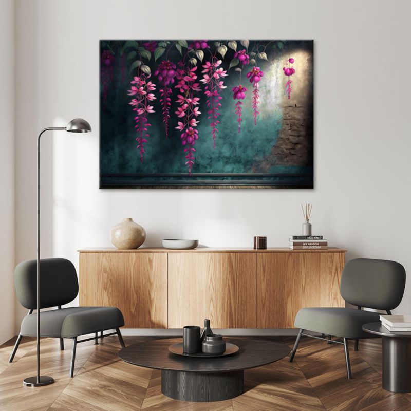 Obraz do salonu sypialni Feeby Wiszące Kwiaty na betonowym tle 90x60 cm 1szt