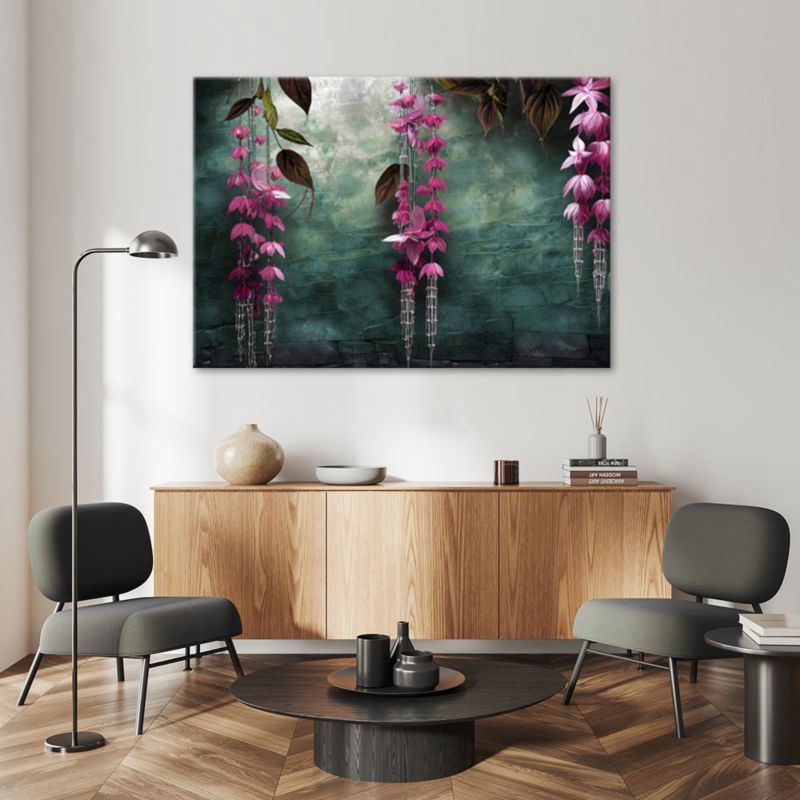 Obraz do salonu sypialni Feeby Wiszące Liście Różowe Boho 90x60 cm 1szt