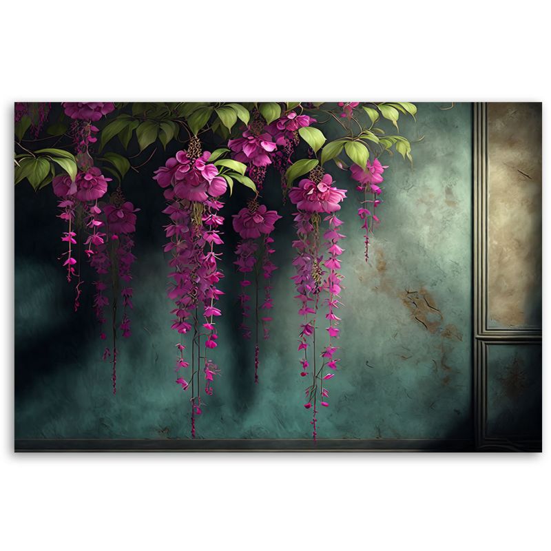 Obraz do salonu sypialni Feeby Wiszące Różowe Kwiaty Beton 60x40 cm 1szt