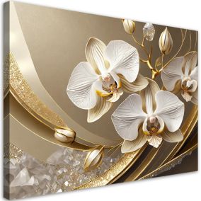 Obraz do salonu sypialni Feeby Złota Orchidea Kwiat 3D 60x40 cm 1szt
