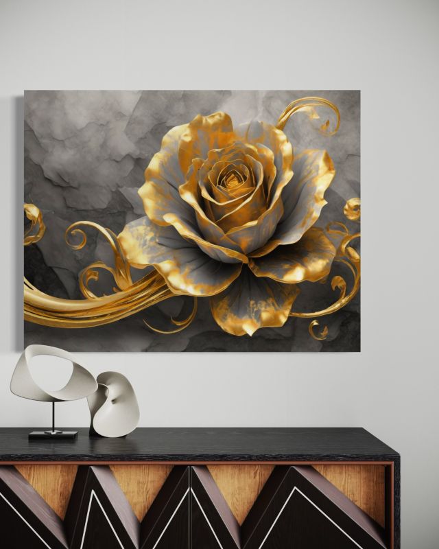 Obraz do salonu sypialni Feeby Złota Róża Kwiat 90x60 cm 1szt