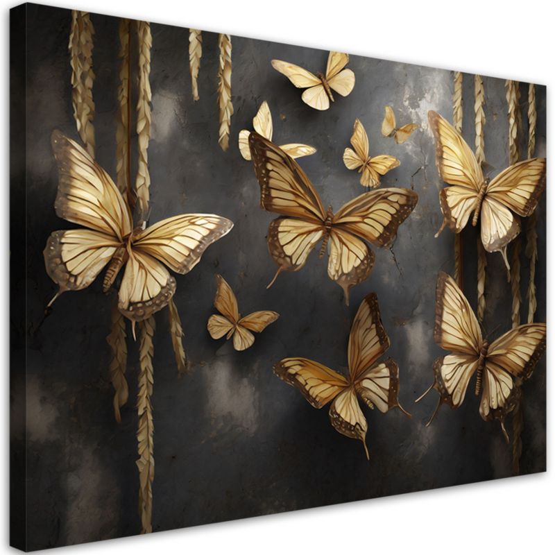 Obraz do salonu sypialni Feeby Złote Motyle Czarny 100x70 cm 1szt