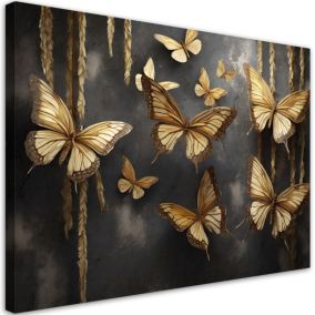 Obraz do salonu sypialni Feeby Złote Motyle Czarny 100x70 cm 1szt