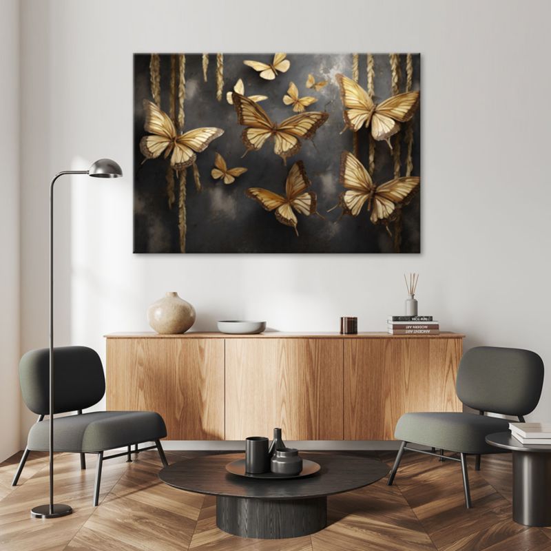 Obraz do salonu sypialni Feeby Złote Motyle Czarny 100x70 cm 1szt
