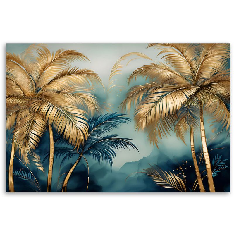 Obraz do salonu sypialni Feeby Złote Palmy na błękitnym tle 60x40 cm 1szt