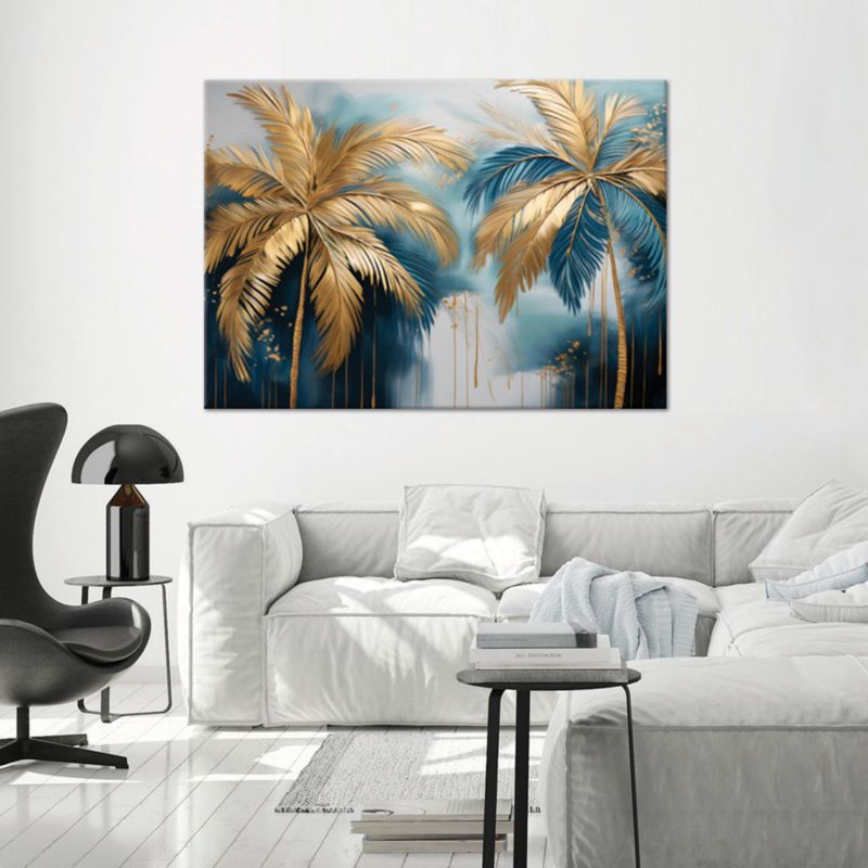 Obraz do salonu sypialni Feeby Złote Palmy Rośliny Glamour 120x80 cm 1szt