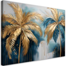 Obraz do salonu sypialni Feeby Złote Palmy Rośliny Glamour 90x60 cm 1szt