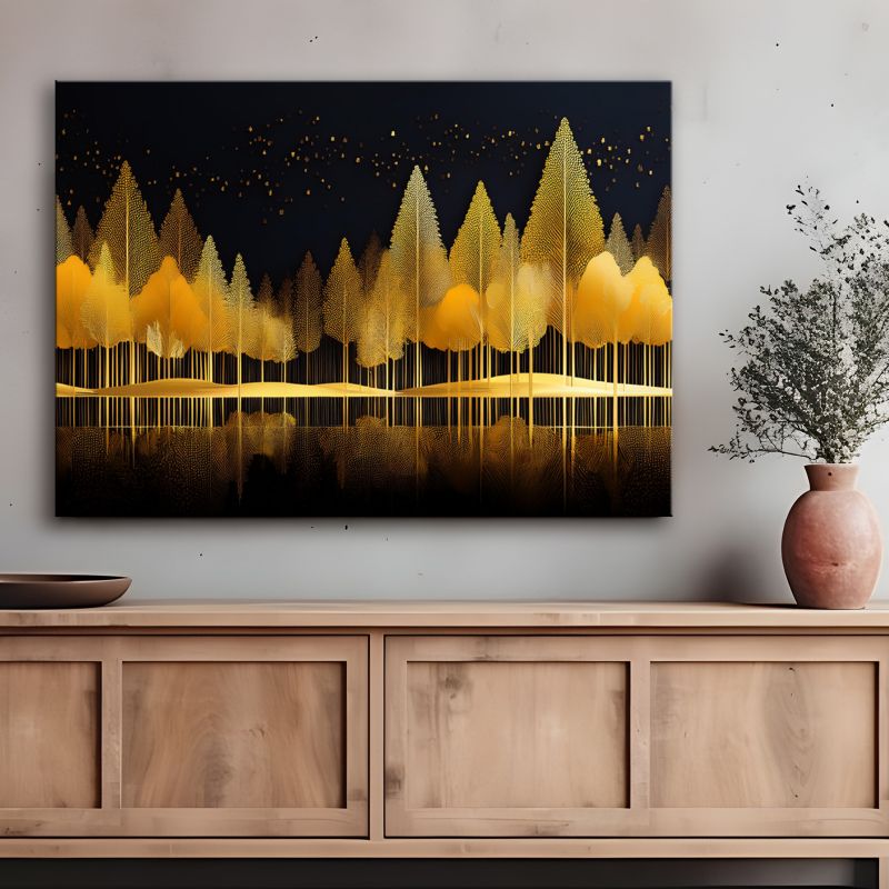 Obraz do salonu sypialni Feeby Złoty Las Krajobraz Natura 120x80 cm 1 szt