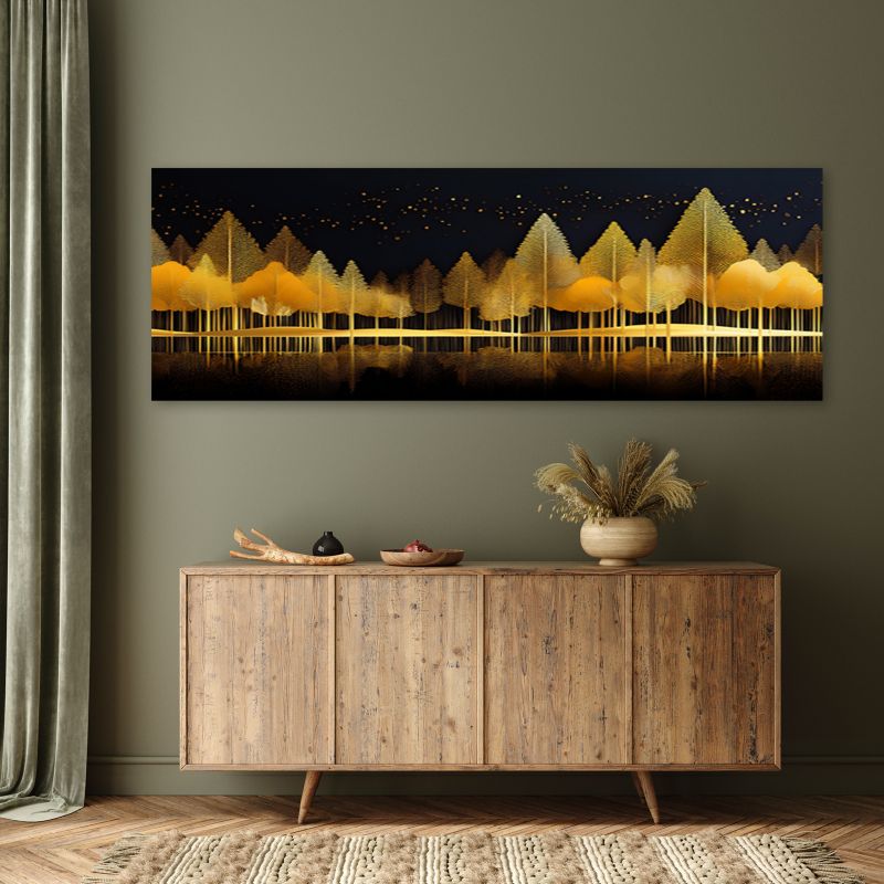 Obraz do salonu sypialni Feeby Złoty Las Pejzaż Natura 90x30 cm 1 szt