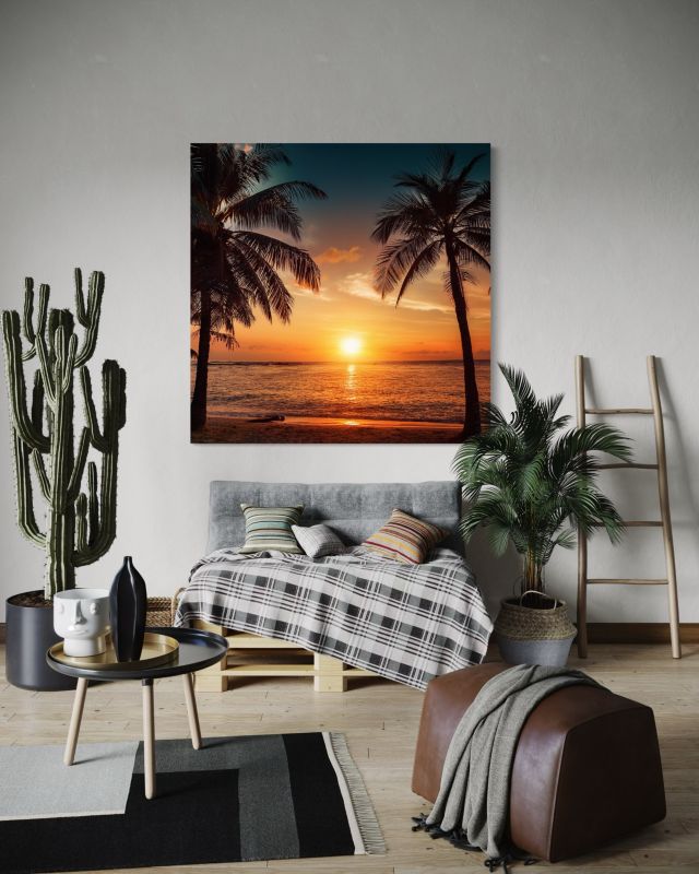 Obraz do salonu sypialni Feeby Zachód Słońca Plaża Palmy 30x30 cm 1szt