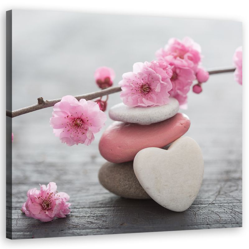Obraz do salonu sypialni Feeby Zen Kwiat Wiśni Serce Kamień Różowy 30x30cm 1szt