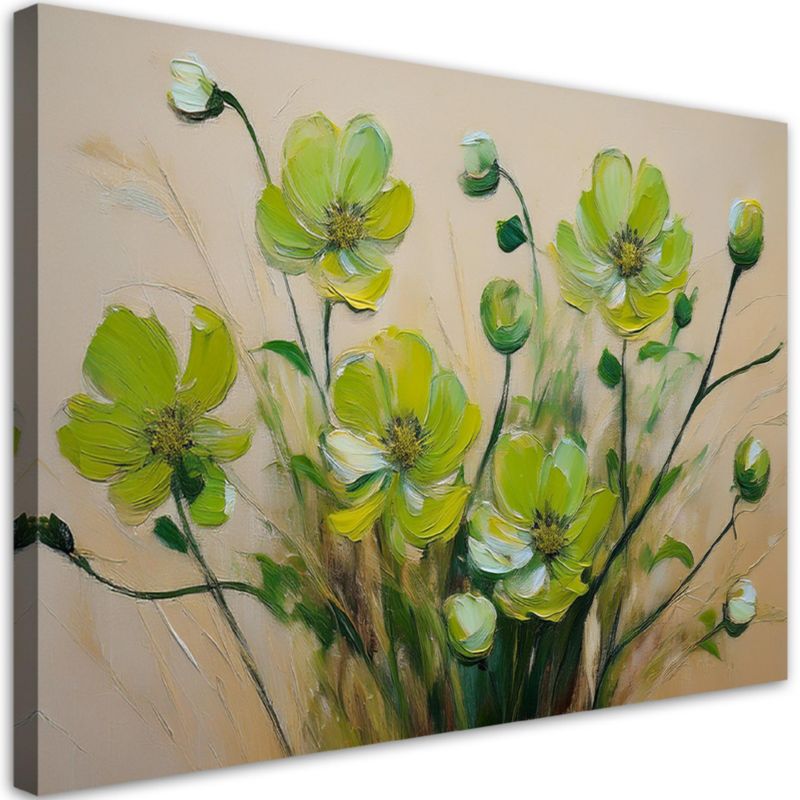 Obraz do salonu sypialni Feeby Zielone Kwiaty na beżowym tle 120x80 cm 1 szt