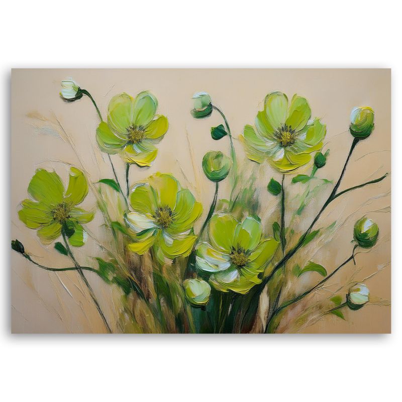 Obraz do salonu sypialni Feeby Zielone Kwiaty na beżowym tle 90x60 cm 1 szt