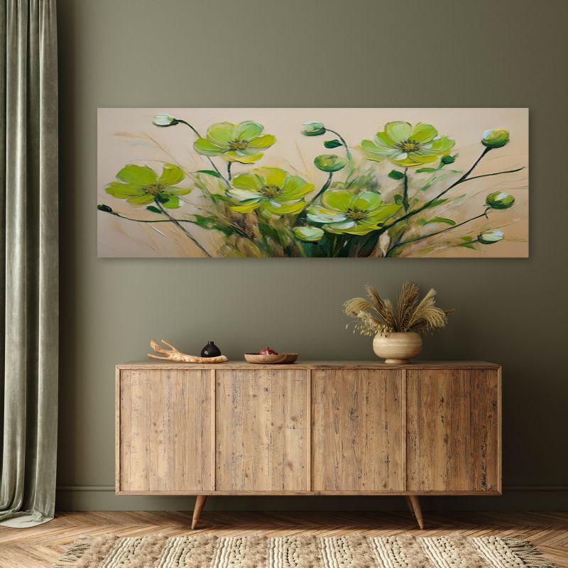 Obraz do salonu sypialni Feeby Zielone Kwiaty rośliny Kompozycja 150x50 cm 1 szt