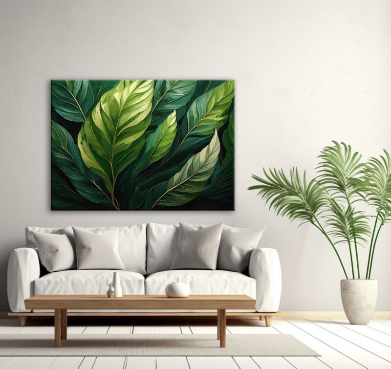 Obraz do salonu sypialni Feeby Zielone Liście Rośliny 90x60 cm 1szt