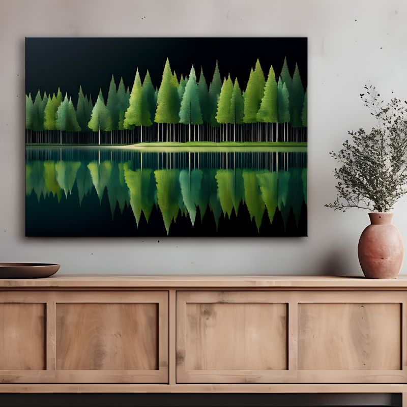 Obraz do salonu sypialni Feeby Zielony Las Jezioro Pejzaż 100x70 cm 1 szt