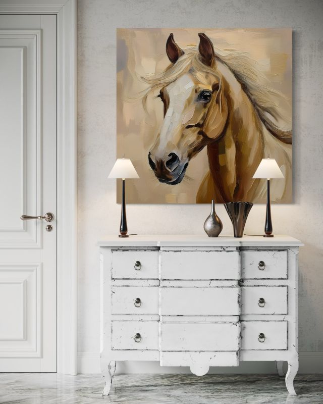 Obraz do salonu sypialni Feeby Zwierzęta Koń Beżowy 40x40 cm 1szt