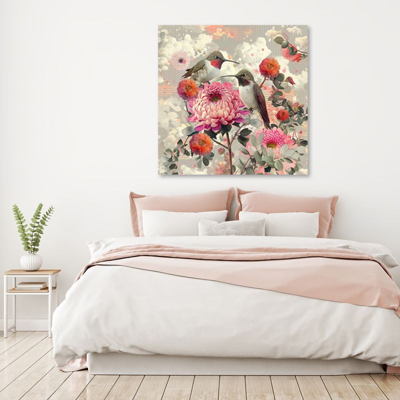 Obraz do salonu sypialni Feeby Zwierzęta Ptaki Kwiaty 50x50 cm 1szt