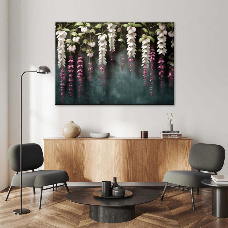 Obraz do salonu sypialni Feeby Zwisające Kwiaty Wisteria Białe 100x70 cm 1szt
