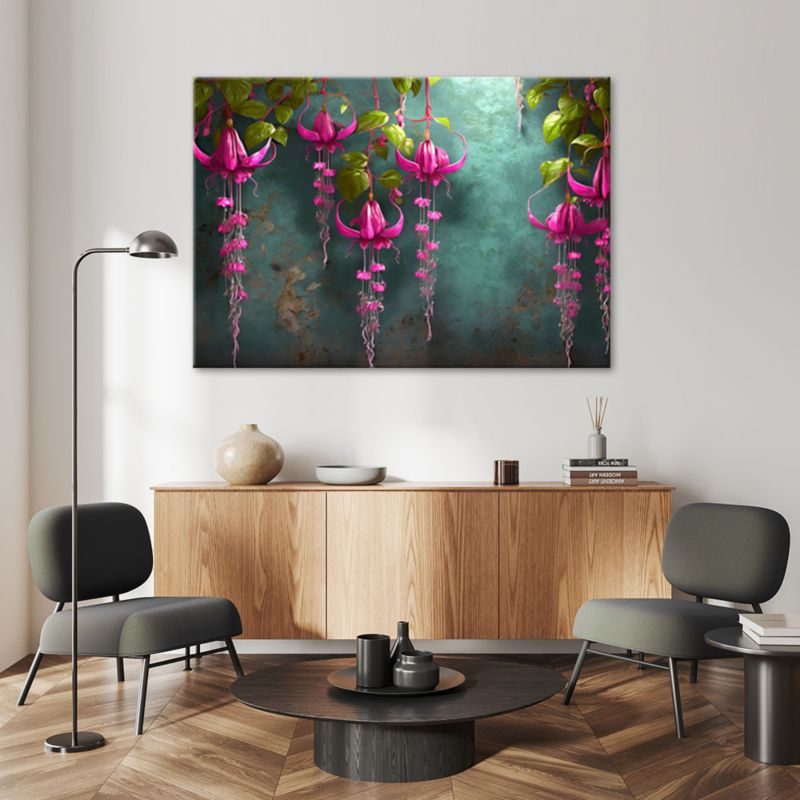 Obraz do salonu sypialni Feeby Zwisające Kwiaty Wisteria Różowy 100x70 cm 1szt
