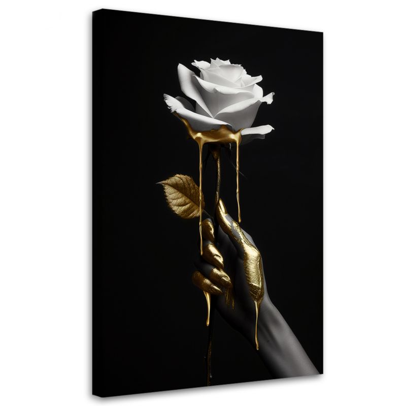 Obraz do salonu sypialni nowoczesny Feeby Biała Róża w złocie 70x100cm 1szt