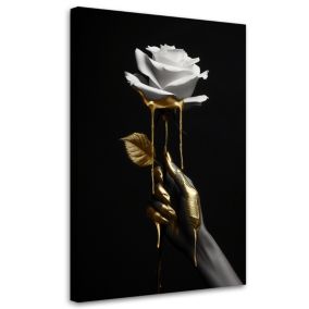 Obraz do salonu sypialni nowoczesny Feeby Biała Róża w złocie 70x100cm 1szt