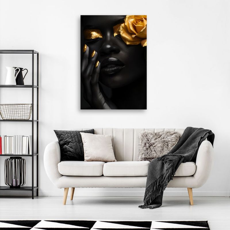 Obraz do salonu sypialni nowoczesny Feeby Kobieta Złoto Róża 70x100cm 1szt