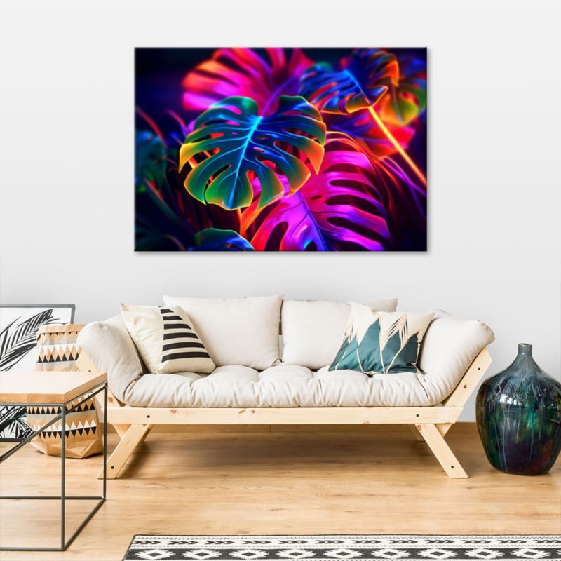 Obraz do salonu sypialni nowoczesny Feeby Monstera Fluo Neon liście 100x70cm 1szt
