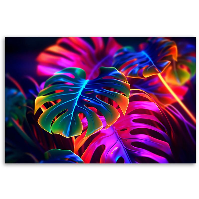 Obraz do salonu sypialni nowoczesny Feeby Monstera Fluo Neon liście 100x70cm 1szt
