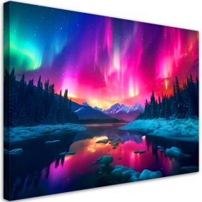 Obraz do salonu sypialni nowoczesny Feeby Zorza polarna Krajobraz Różowy 120x80cm 1szt