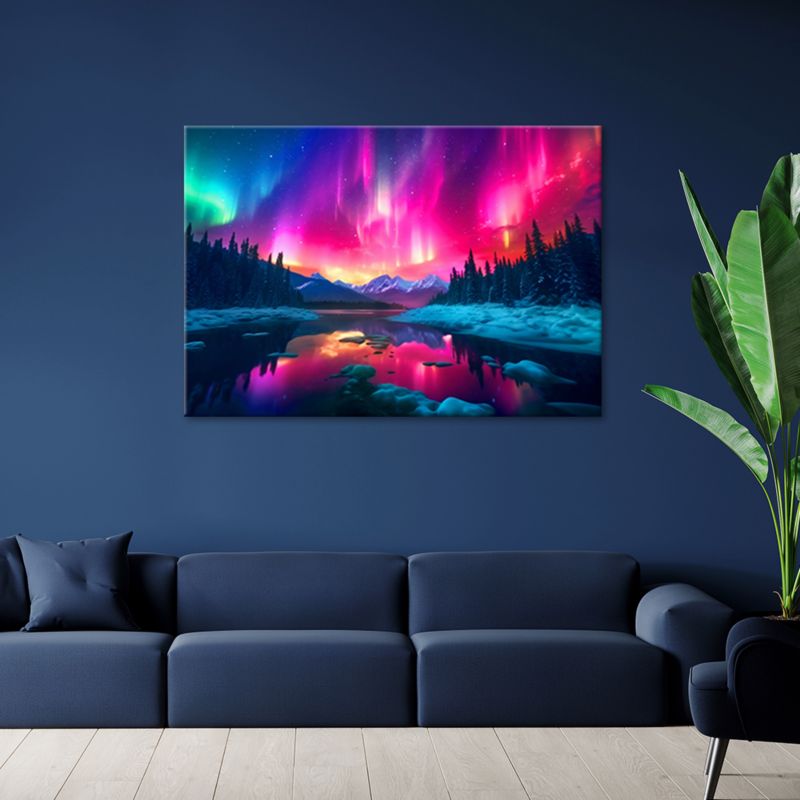 Obraz do salonu sypialni nowoczesny Feeby Zorza polarna Krajobraz Różowy 120x80cm 1szt