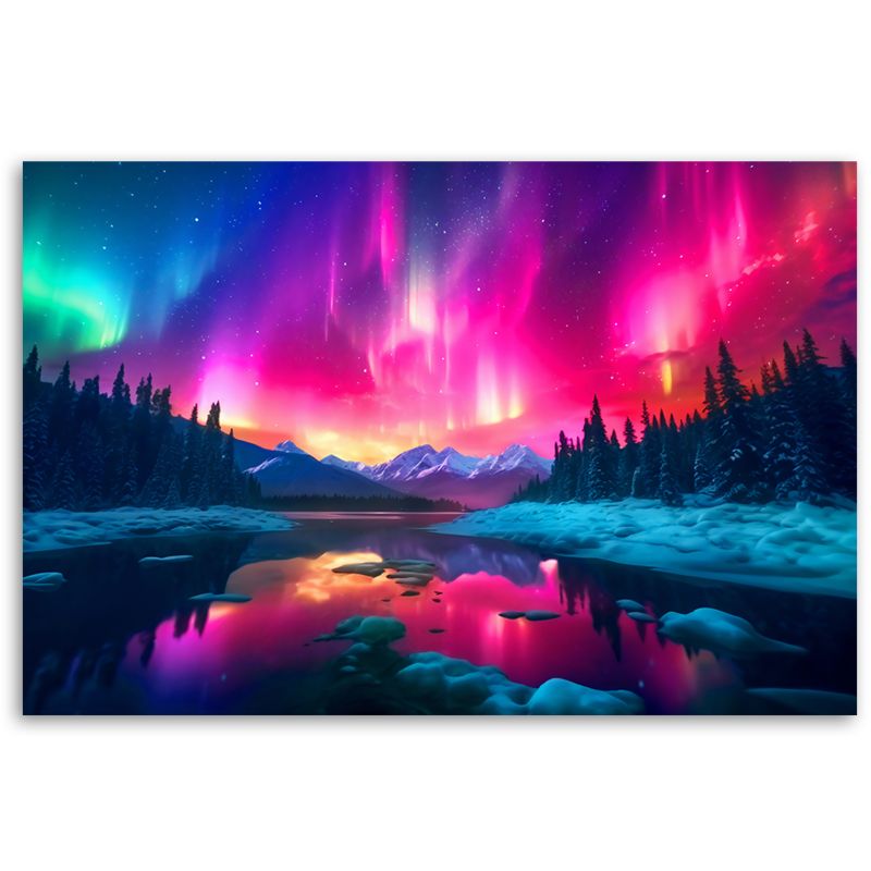 Obraz do salonu sypialni nowoczesny Feeby Zorza polarna Krajobraz Różowy 120x80cm 1szt